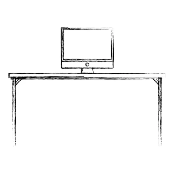 Figura Objeto Mesa Madeira Com Ilustração Vetorial Tecnolgy Computador — Vetor de Stock