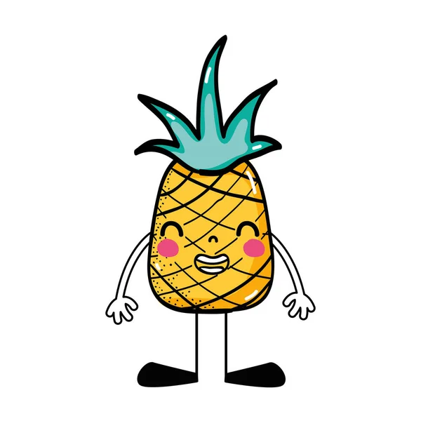 Kawaii Ananas Úsměv Ovoce Rukama Nohama Vektorové Ilustrace — Stockový vektor