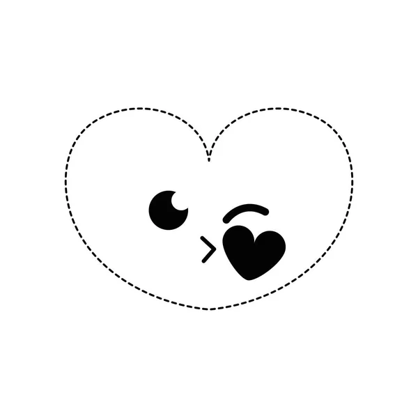 Şekil Sevimli Kalp Öpücük Kawaii Karikatür Vektör Çizim Ile Noktalı — Stok Vektör