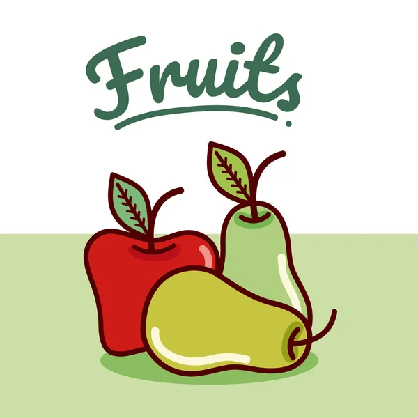 Früchte Karikatur Auf Weißem Und Grünem Hintergrund — Stockvektor