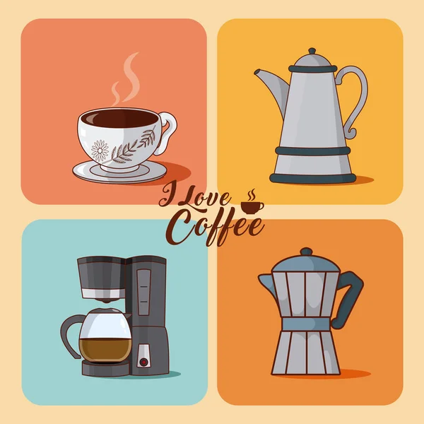 Encanta Café Colorido Diseño Cuadrado Vector Ilustración Diseño Gráfico — Vector de stock