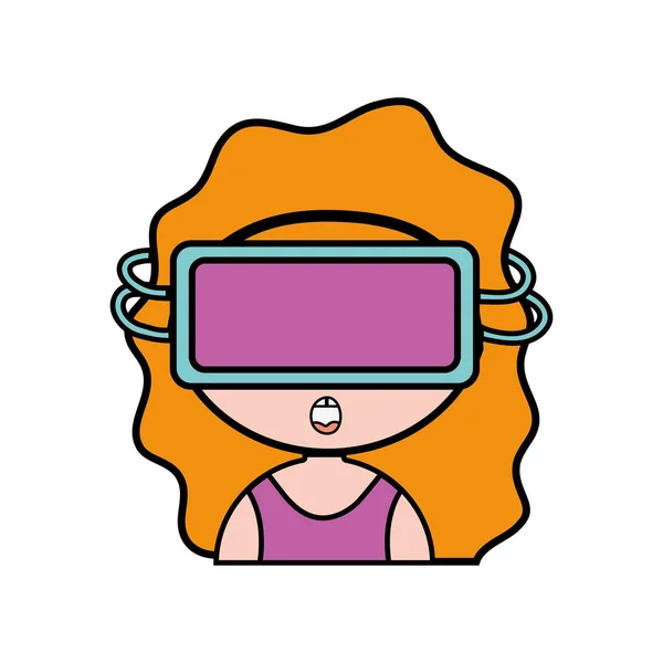 Flicka Med Glasögon Till Virtuell Videospel Vektorillustration — Stock vektor