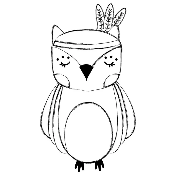 Grunge Cute Owl Animal Feathers Design Vector Illustration — Stock Vector