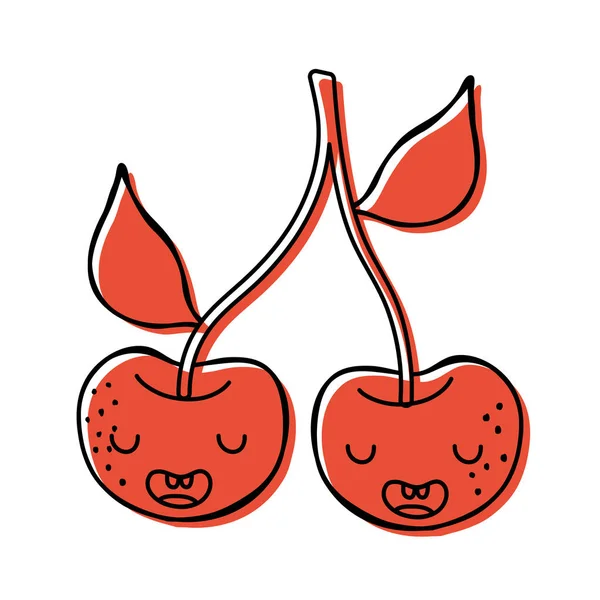 颜色可爱的樱桃卡瓦伊有趣的水果矢量插图 — 图库矢量图片