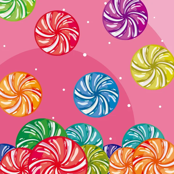 Süße Bonbons Rollt Über Rosa Hintergrund Vektor Illustration Grafik Design — Stockvektor