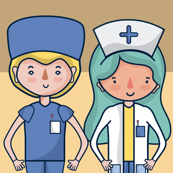 Lindo Equipo Médico Femenino Dibujos Animados Vector Ilustración Diseño Gráfico — Vector de stock