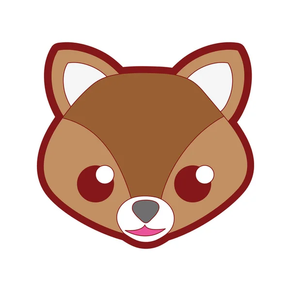 Line Color Happy Fox Head Cute Animal Vector Illustration — Stock Vector