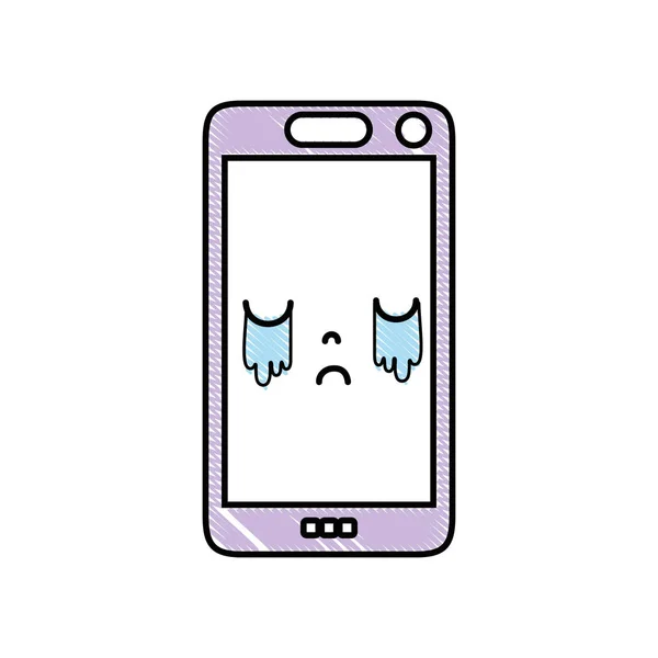 Grated Kawaii Smartphone Cute Crying Face Vector Illustration — Stock Vector