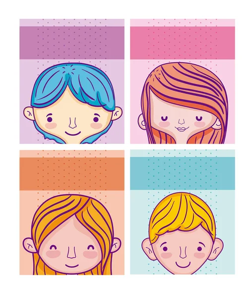 Set Kids Cartoons Cards Vector Illustration Graphic Design — Stock Vector