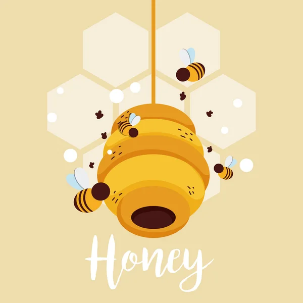 Süße Honigkarte Mit Niedlichen Bienen Cartoons Vektor Illustration Grafik Design — Stockvektor