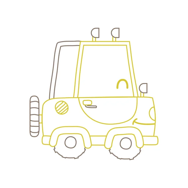 Renkli Kawaii Gülümseme Traktör Araç Ulaşım Vektör Çizim — Stok Vektör