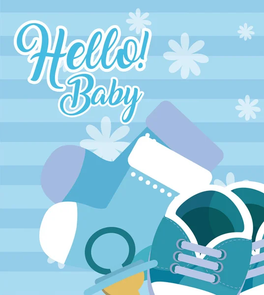 Γειά Σου Μωρό Ντους Κάρτα Χαριτωμένα Κινούμενα Σχέδια Για Αγόρι — Διανυσματικό Αρχείο