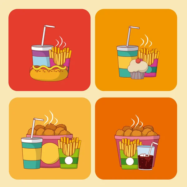 Set Fast Food Icons Squares Vector Illustration Graphic Design — Stock Vector