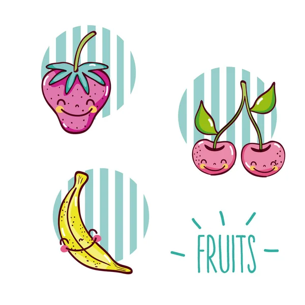 Set Cute Fruits Cartoons Icons Vector Illustration Graphic Design Stock Illustration