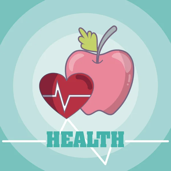 Health Apple Heartbeat Symbol Vector Illustration Graphic Design — Stock Vector