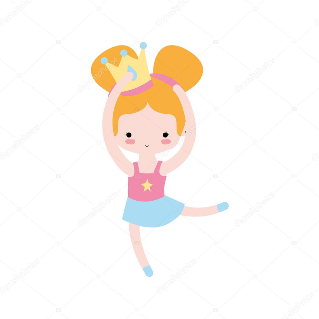 girl practice perfomance with crown decoration and professional clothes vector illustration