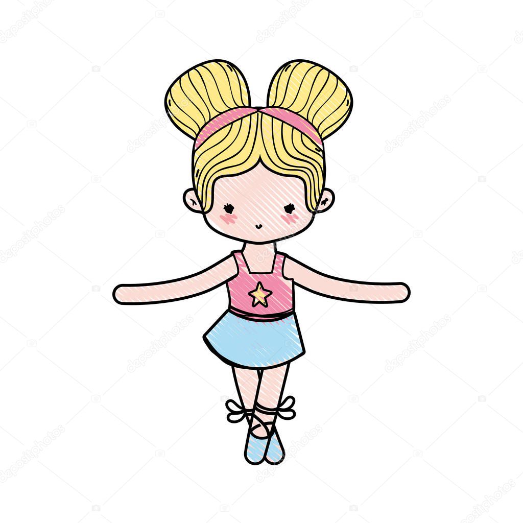 grated girl dancing to practice ballet with two buns hair vector illustration