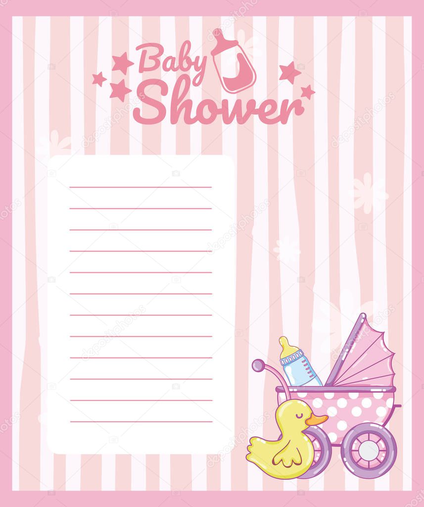 Baby shower blank note card with cute animals cartoons vector illustration design