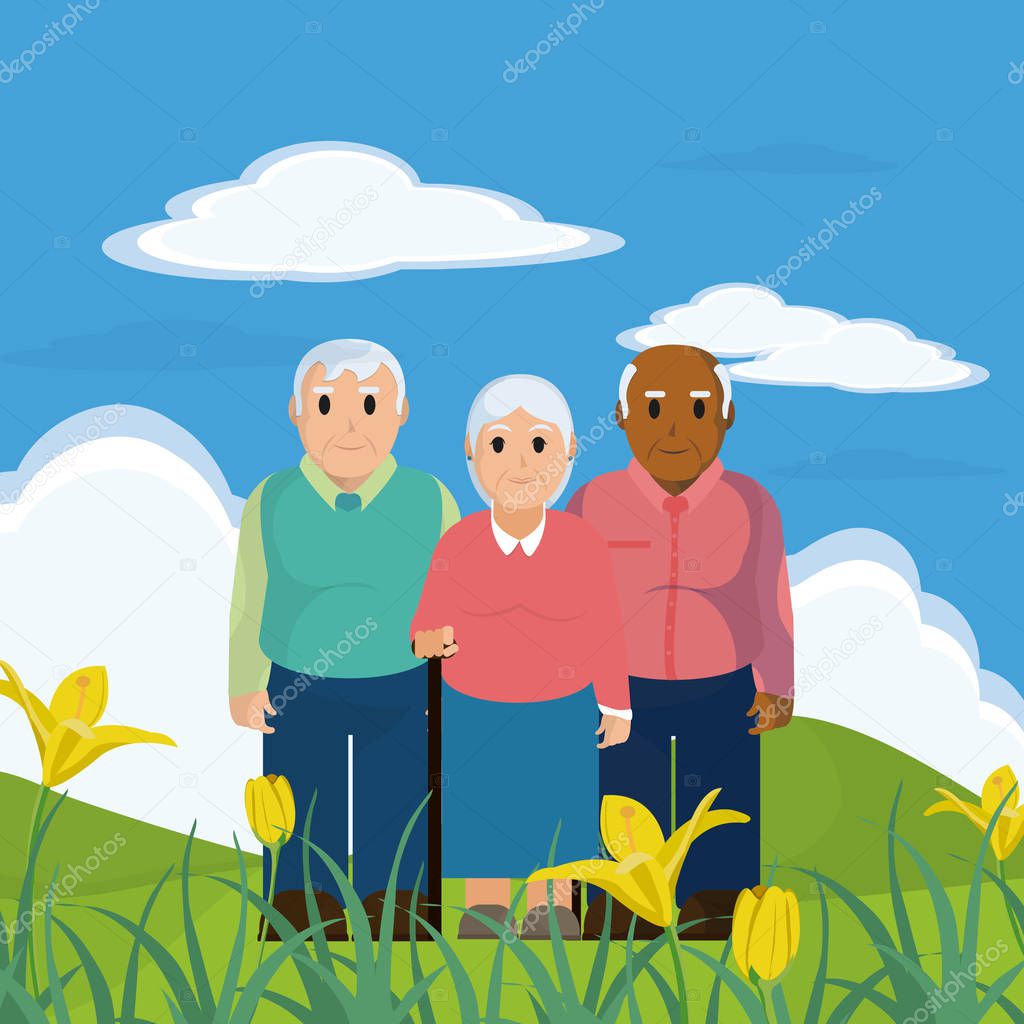 Group of the elderly at park cartoon vector illustration graphic design