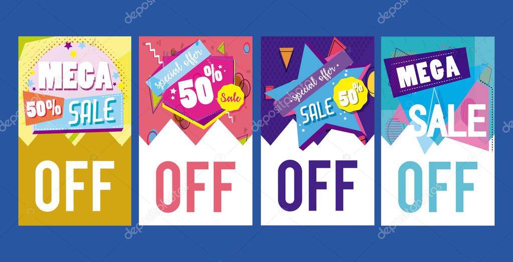 Set of big and mega sale posters and banners collection vector illustration graphic design