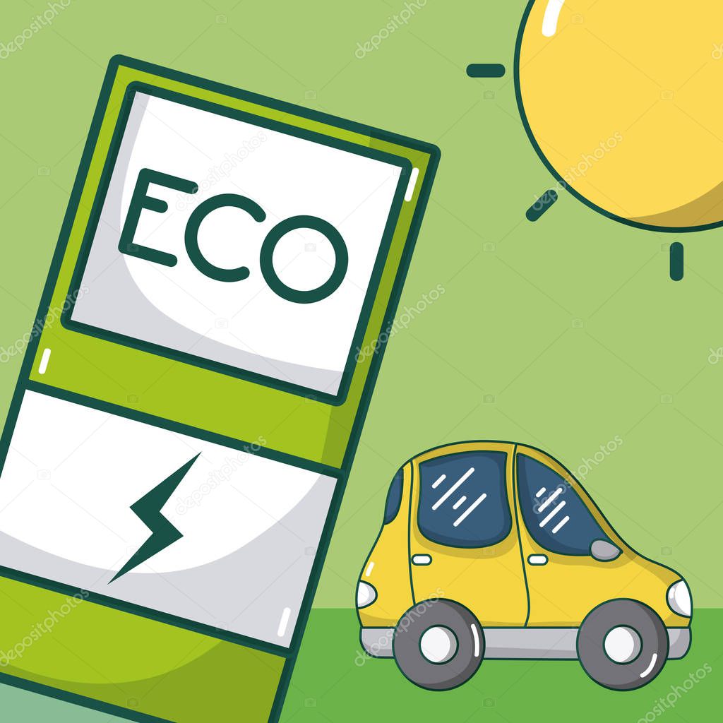 Electric car with ecofuel and sun vector illustration graphic design
