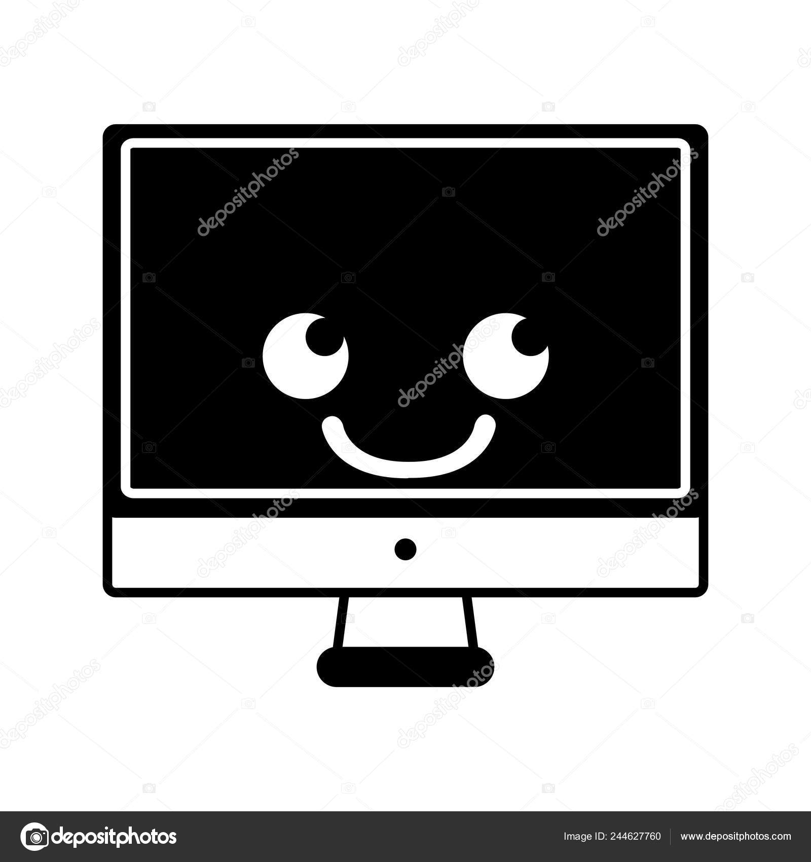 Contour Smile Computer Screen Kawaii Cartoon Vector Illustration Stock ...