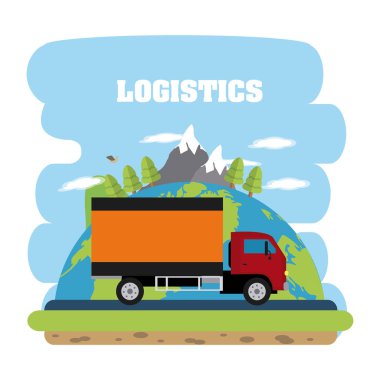 Teslim araç etrafında dünya vektör çizim grafik tasarım üzerine