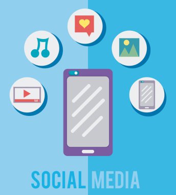 Smartphone ile sosyal medya simgeler vektör çizim grafik tasarım