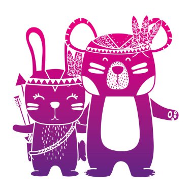 siluet tavşan ve ayı hayvan tüyleri ile renk tasarlamak vektör