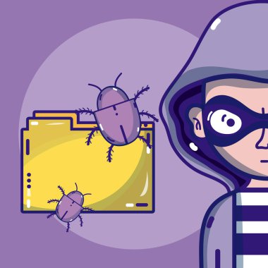 Hacker siber suçlar ve virüs karikatürler vektör çizim grafik tasarım ile