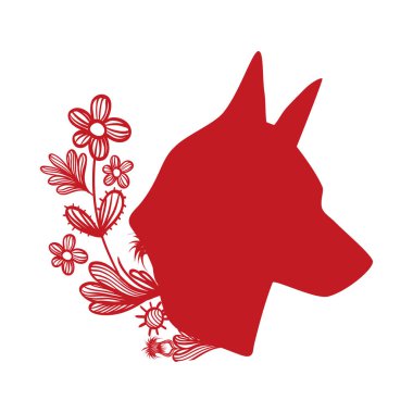 köpek rustic kafasıyla çiçeklerin ve vektör çizim bırakır