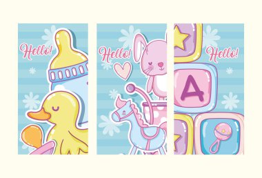 Merhaba bebek duş kartları sevimli çizgi film vektör çizim grafik tasarım kümesi