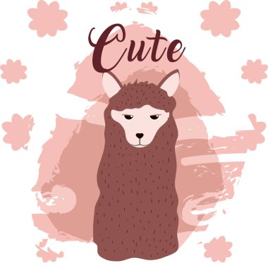 Beyaz ve pembe renkler çiçek arka plan vektör çizim ile sevimli çizgi koyun