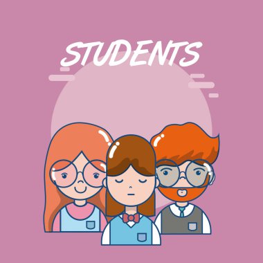 Okul Öğretmen ve öğrenciler sevimli çizgi vektör çizim grafik tasarım