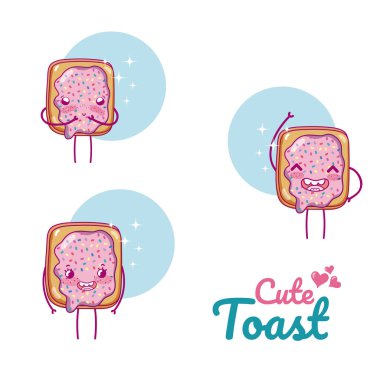 Şirin tost kawaii karikatür vektör çizim grafik tasarım
