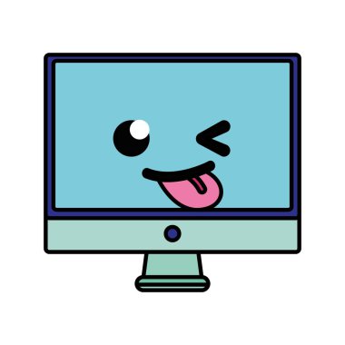 renkli komik bilgisayar ekran kawaii karikatür vektör çizim