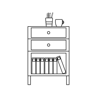 dolap dosyası arşiv kahve Kupası ve kitap vektör çizim ile satır