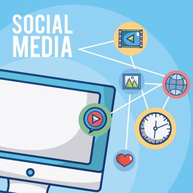 Bilgisayar ile sosyal medya simgeler vektör çizim grafik tasarım