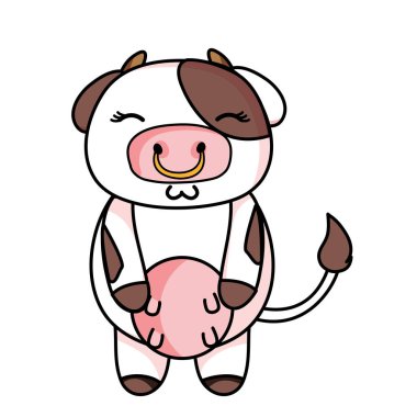 şirin ve utangaç inek vahşi hayvan vektör çizim