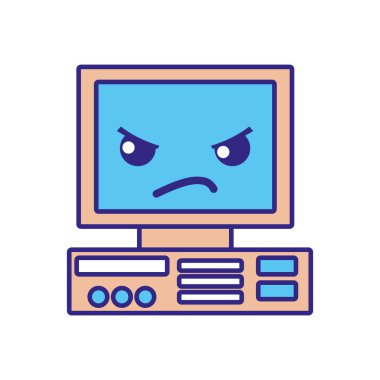 çizgi rengi kızgın ve şirin bilgisayar teknoloji kawaii vektör çizim