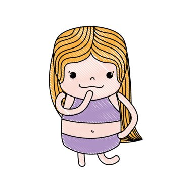 rendelenmiş kız wth uzun saç ve düşünme yüz vektör çizim