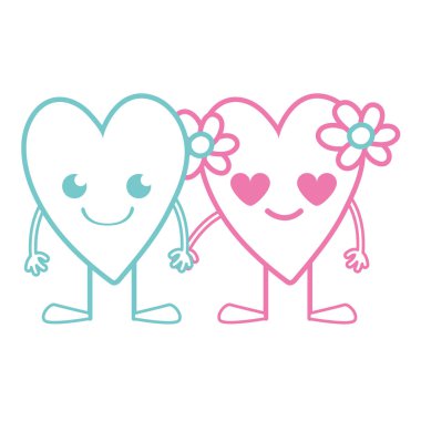 renkli güzel kalpler çift kawaii kollar ve bacaklar vektör çizim ile