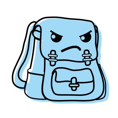 renk kızgın ve şirin çanta nesne kawaii vektör çizim