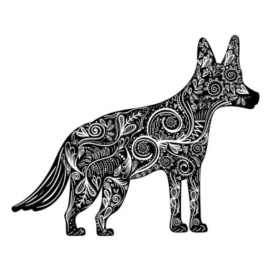 kontur köpek hayvan Çince Zodyak ve süs süsleme vektör çizim
