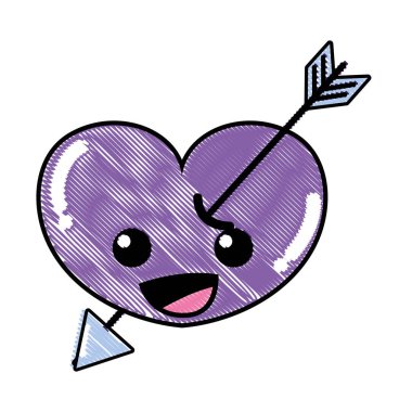 ok kawaii karakter vektör çizim ile rendelenmiş mutlu kalp