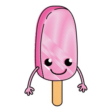rendelenmiş mutlu oval buz lolly kawaii vektör çizim