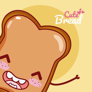 Şirin ekmek kawaii karikatür vektör çizim grafik tasarım