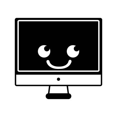 kontur gülümseme bilgisayar ekran kawaii karikatür vektör çizim