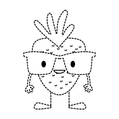 vektör çizim şekli gülümseme çilek kawaii gözlük ve kolları ile noktalı