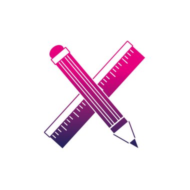 siluet cetvel ve kalem okul aracı eğitim vektör çizim